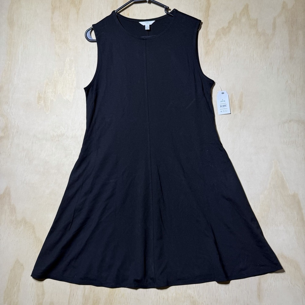 Time and Tru Women's L 12-14 Black Fit Flare Dress Sleeveless Midi NWT Casual